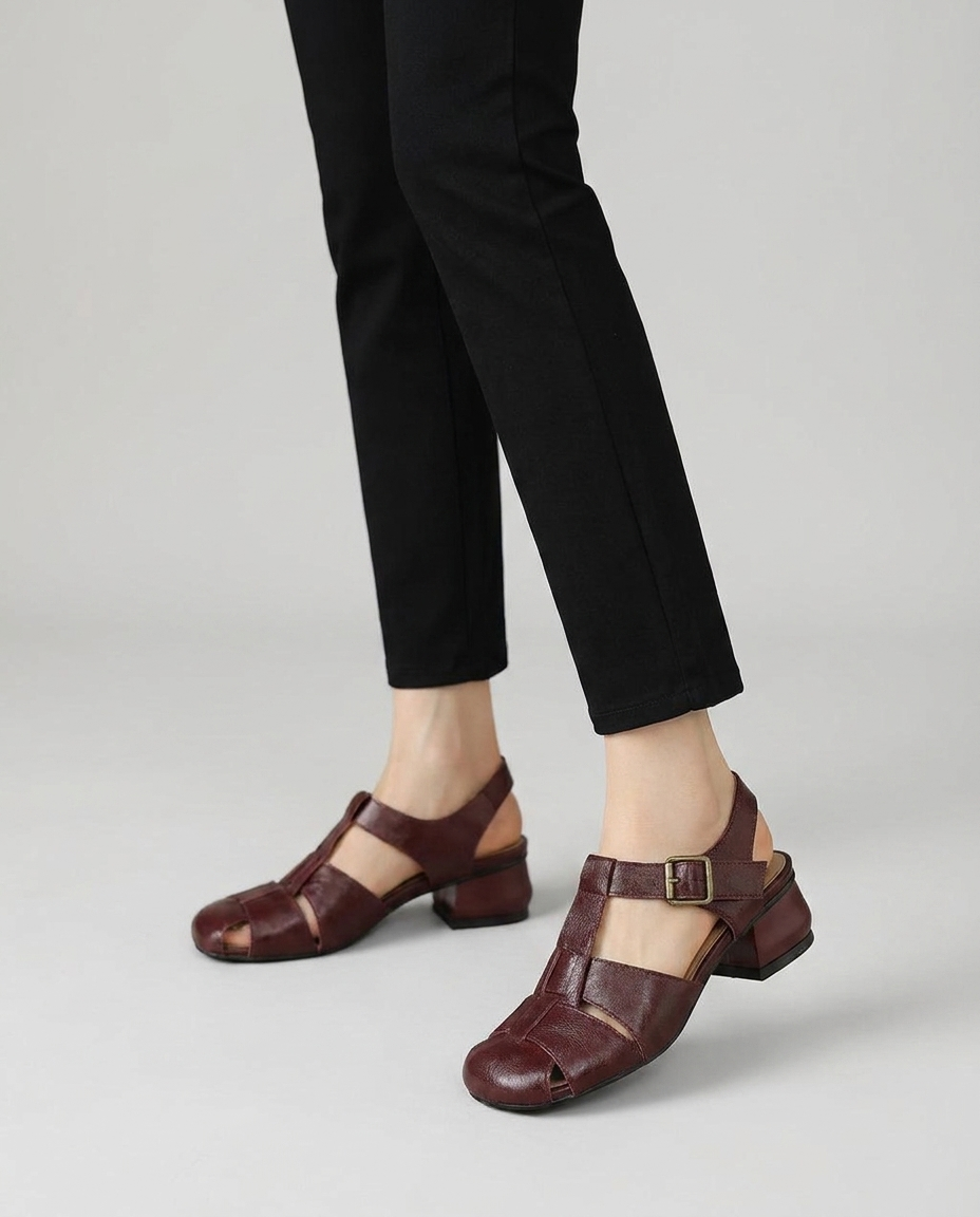 Heloise | Women's Caged Leather Block-Heel Slingbacks