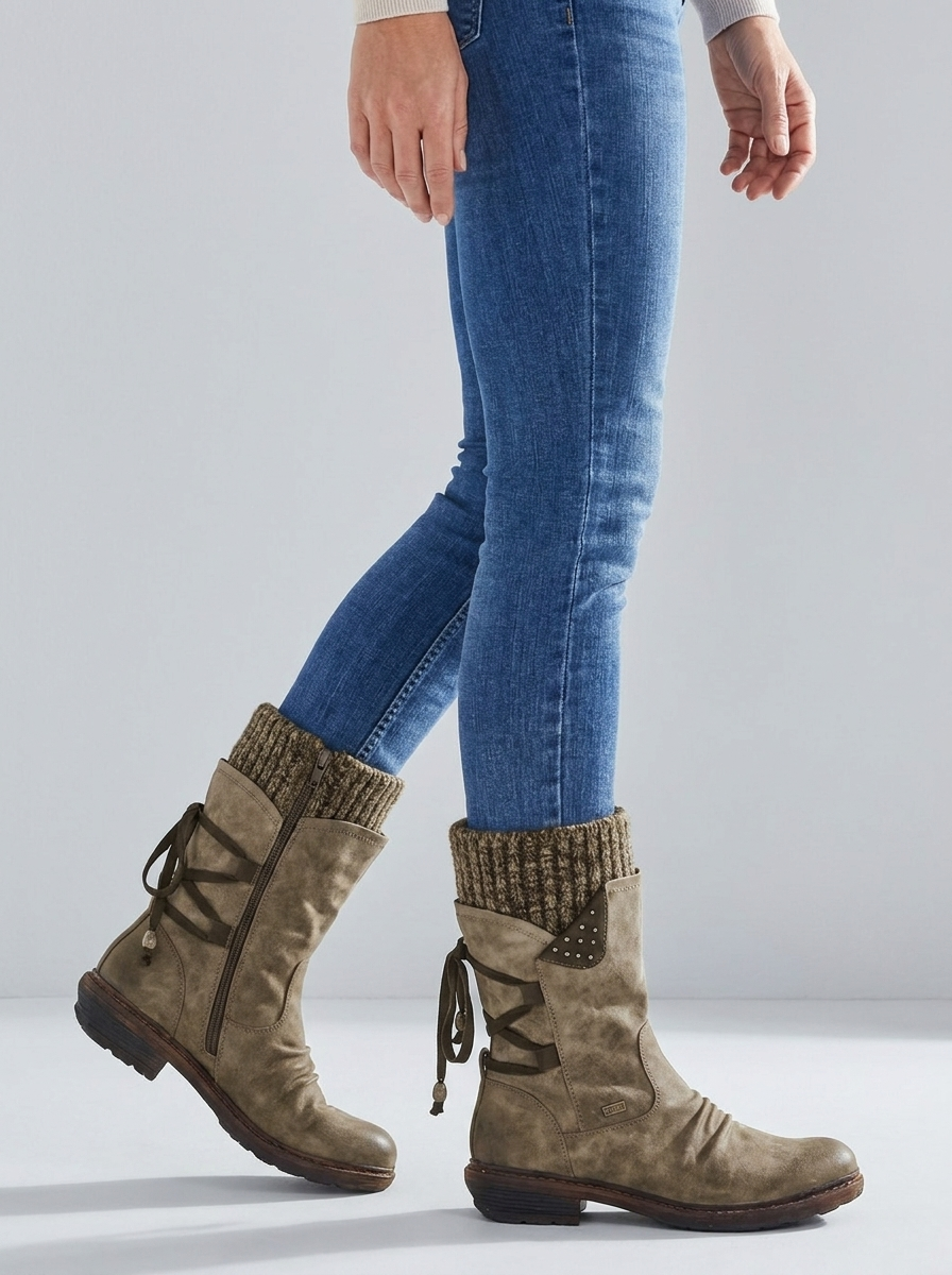 Sabine women's slouch mid-calf winter boots in khaki, on-foot studio