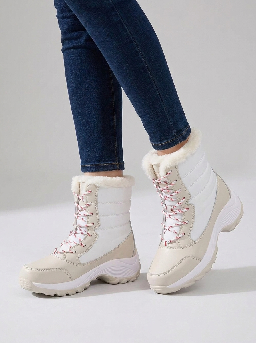 Ghislaine women's white fur-lined waterproof snow boots on foot