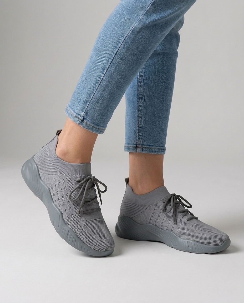 Women's knit lace-up sneakers in gray