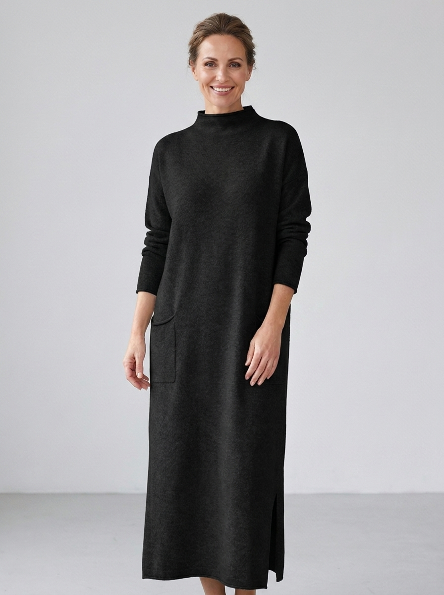 Black oversized knit long-sleeve maxi dress
