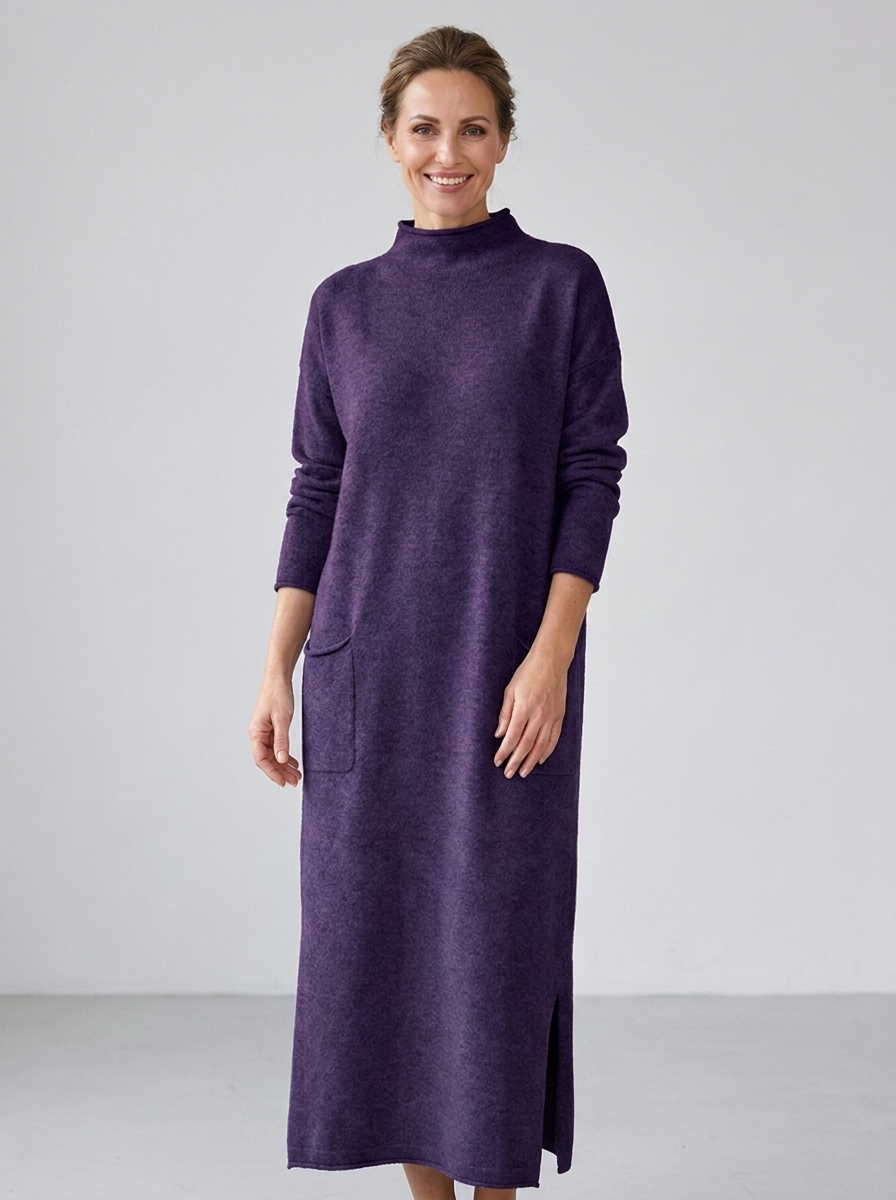 Purple plum oversized knit long-sleeve maxi dress