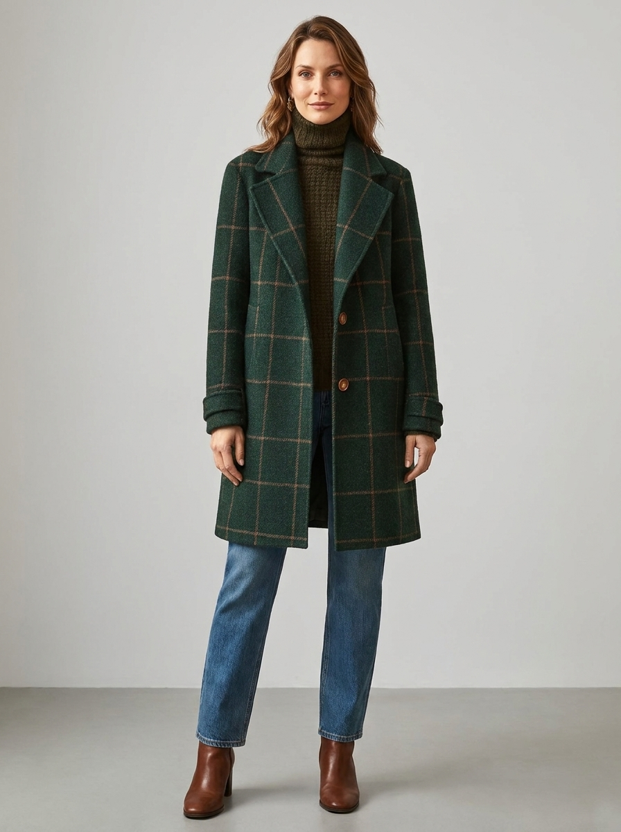 Hermance | Women's Windowpane Check Wool-Blend Coat