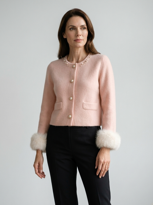 Albertine | Women's Pearl-Trim Cashmere Cardigan Jacket