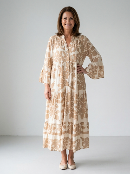 Angelique | Women's Boho Printed Long Sleeve Midi Dress