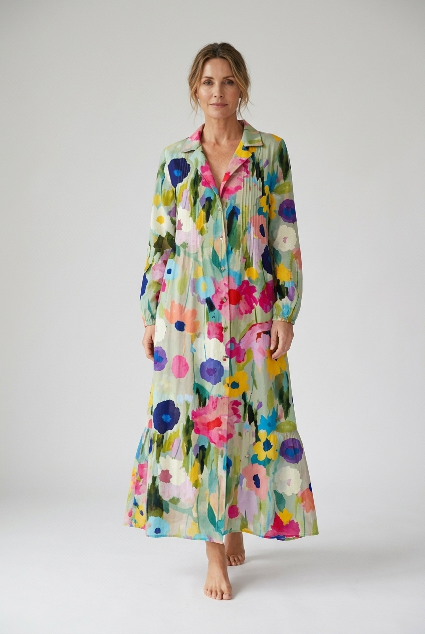 Ombeline women's boho long sleeve maxi dress in Multi Flowers print