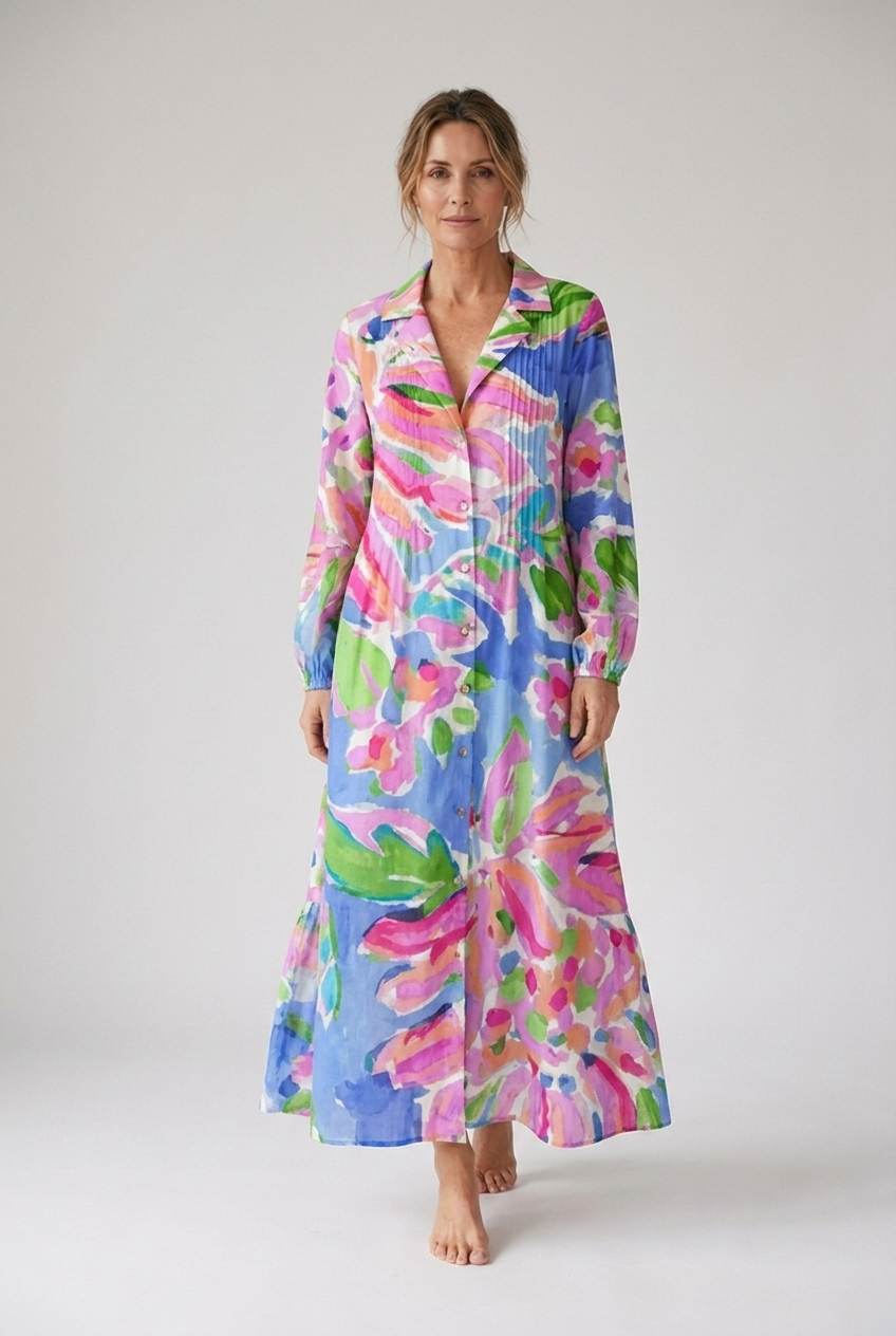 Ombeline women's boho long sleeve maxi dress in Pink print