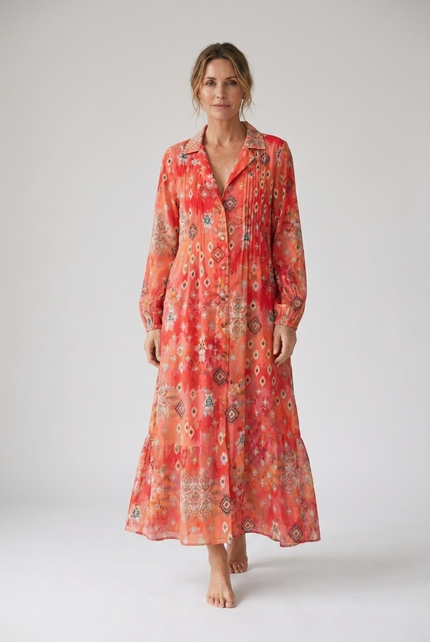 Ombeline women's boho long sleeve maxi dress in Red print