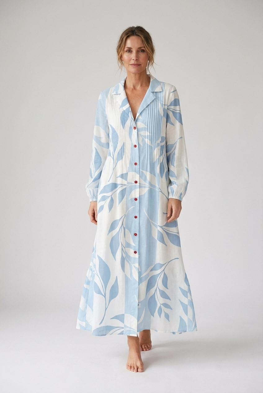 Ombeline women's boho long sleeve maxi dress in Light Blue print