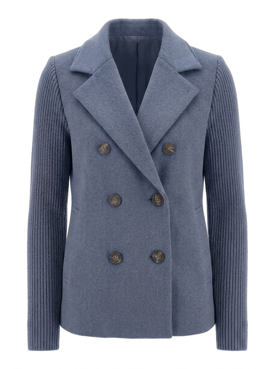 Women's double-breasted knit-sleeve blazer in blue