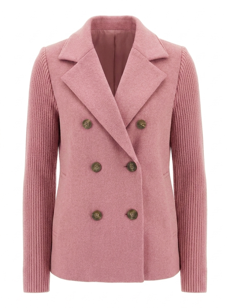 Women's double-breasted knit-sleeve blazer in pink