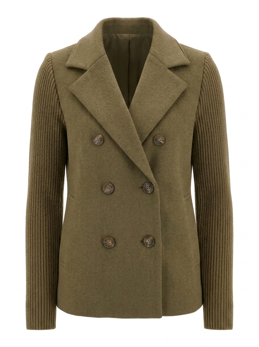 Women's double-breasted knit-sleeve blazer in green