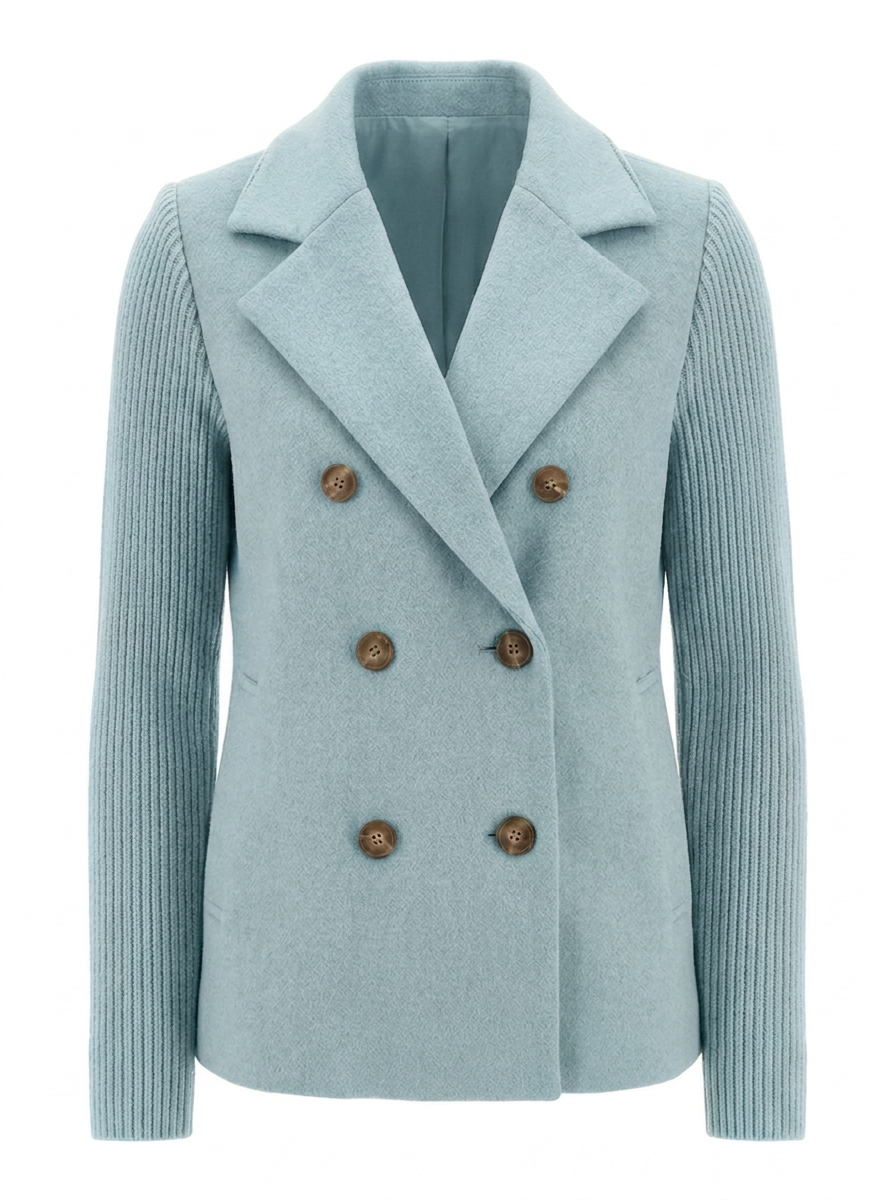 Women's double-breasted knit-sleeve blazer in light blue