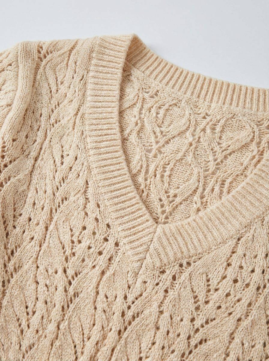 Pointelle knit and V-neck detail close-up