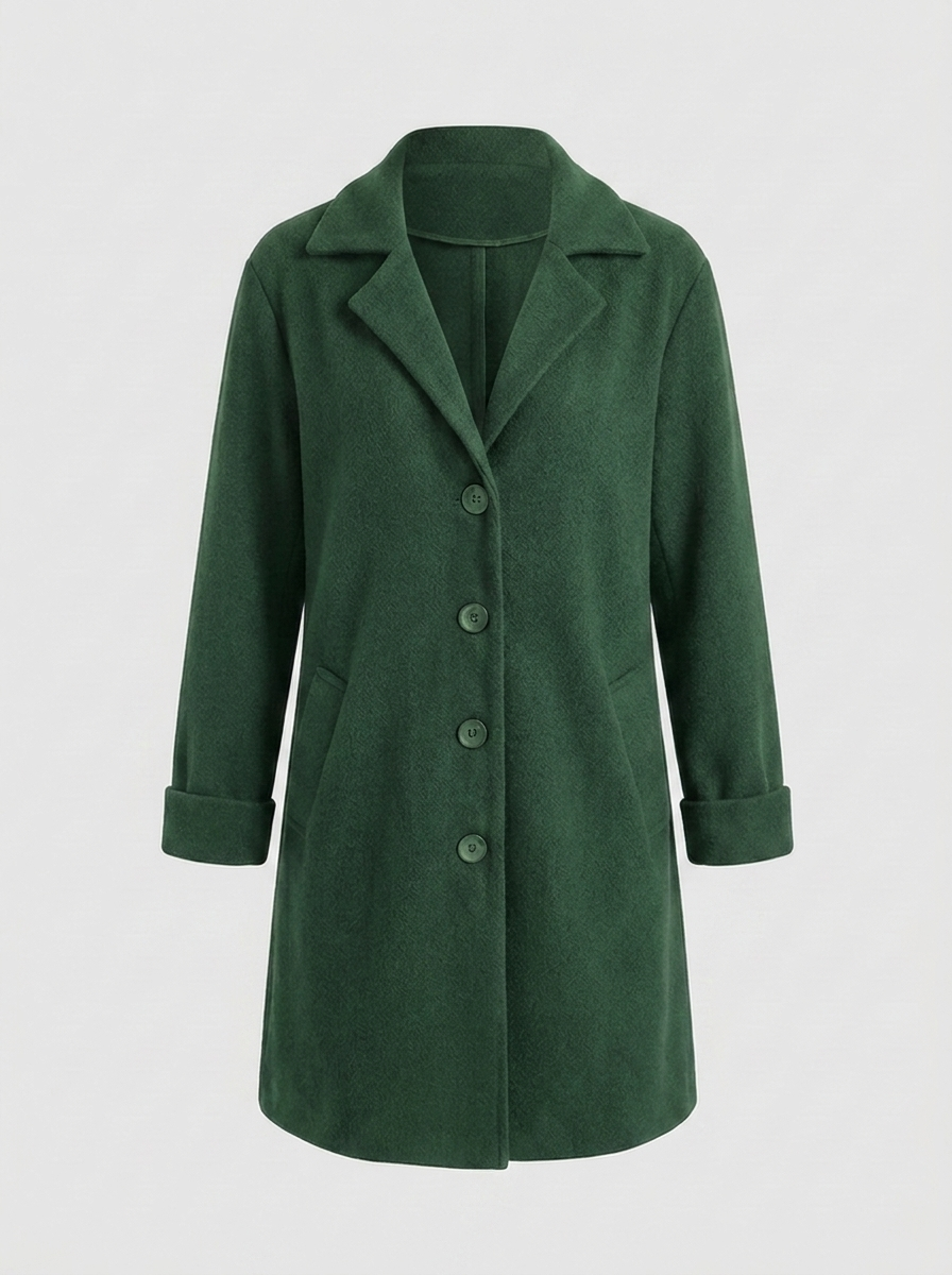 Women's longline blazer coat in green, front view