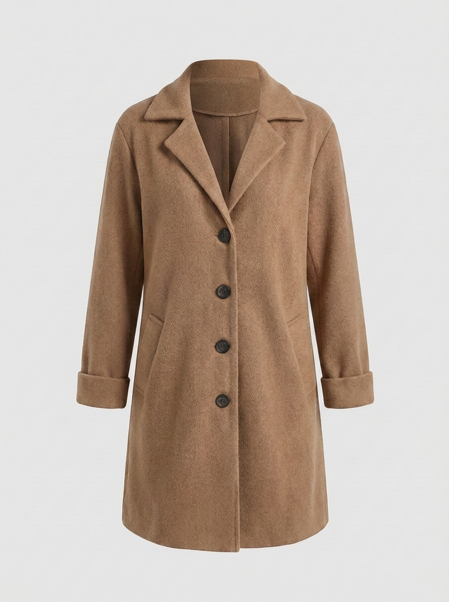 Women's longline blazer coat in khaki, front view
