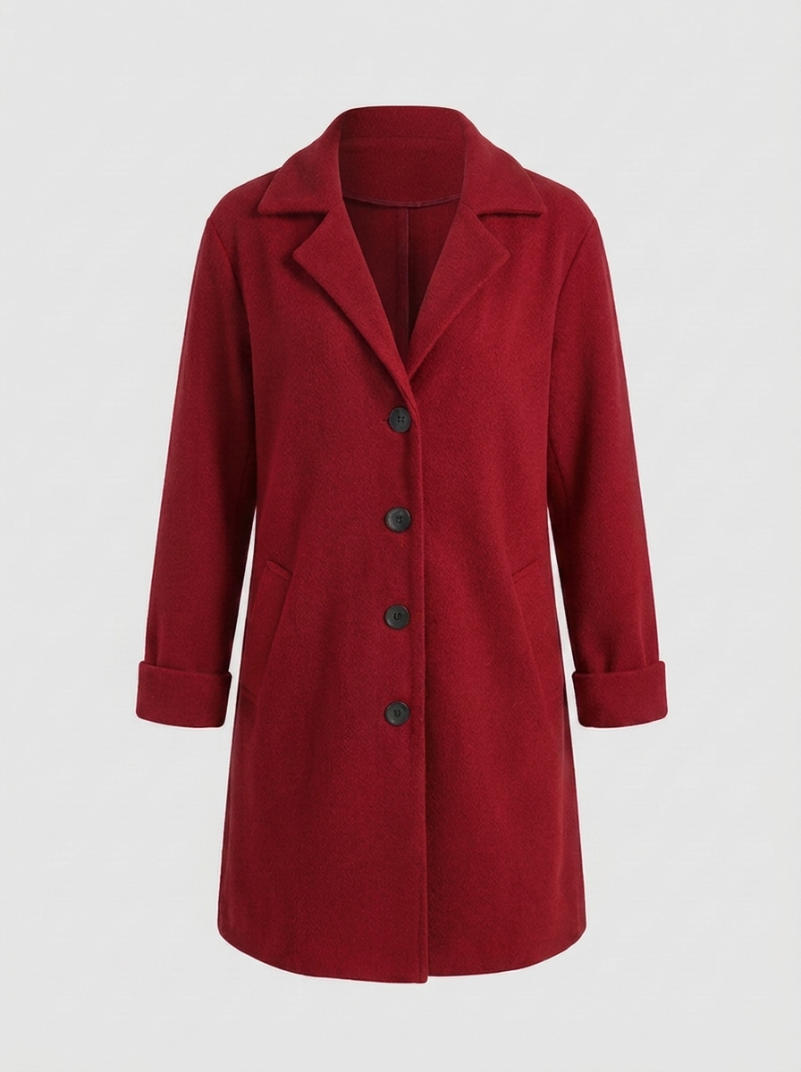 Women's longline blazer coat in red, front view