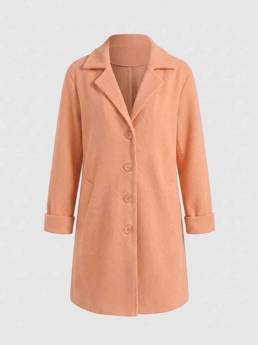 Women's longline blazer coat in apricot, front view