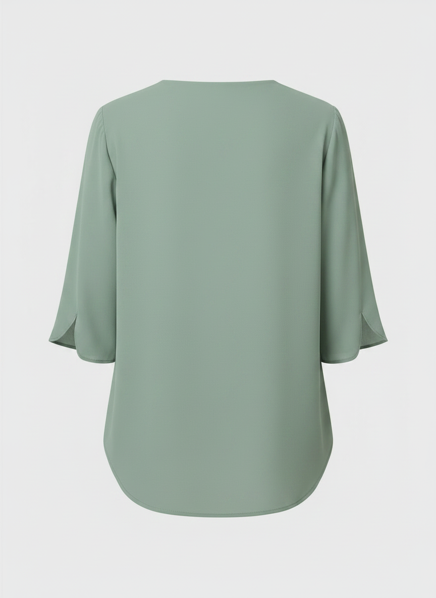 Marceline ruffle V-neck chiffon blouse in green, back