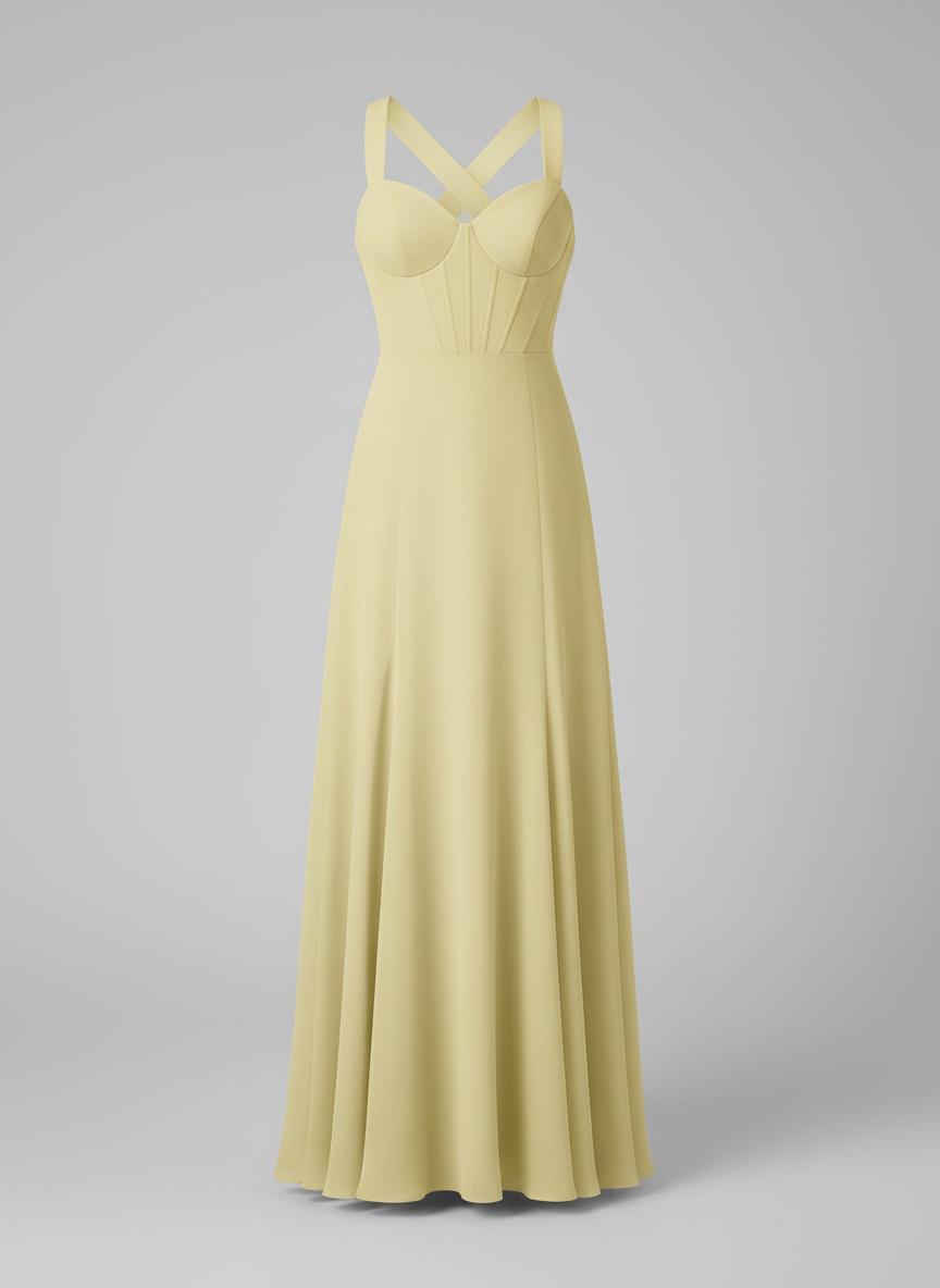 Loretta yellow sweetheart neck maxi wedding guest dress front