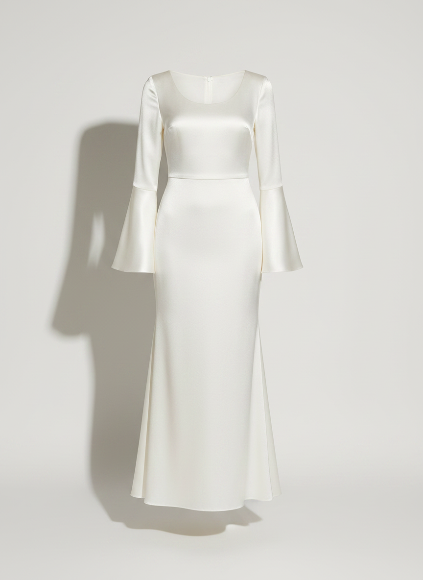 Phoebe satin fishtail maxi dress in white