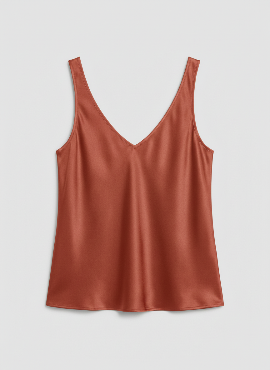 Freya satin V-neck camisole in orange, front view