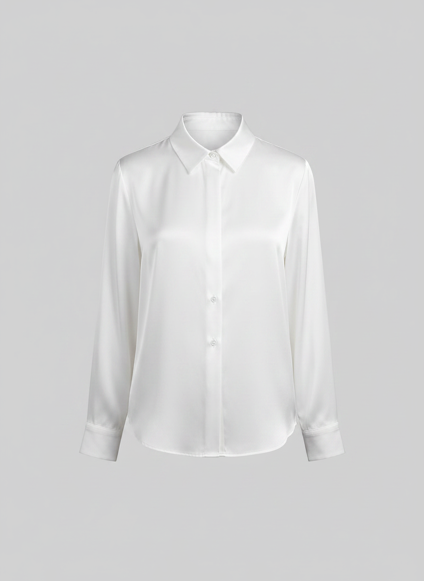 White satin button-down blouse front