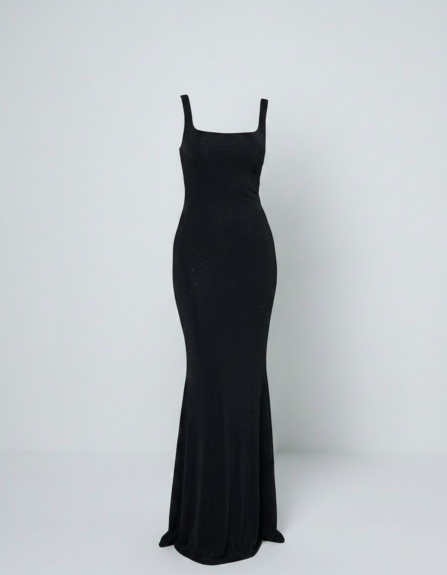 Naomi black square neck sleeveless bodycon maxi dress front