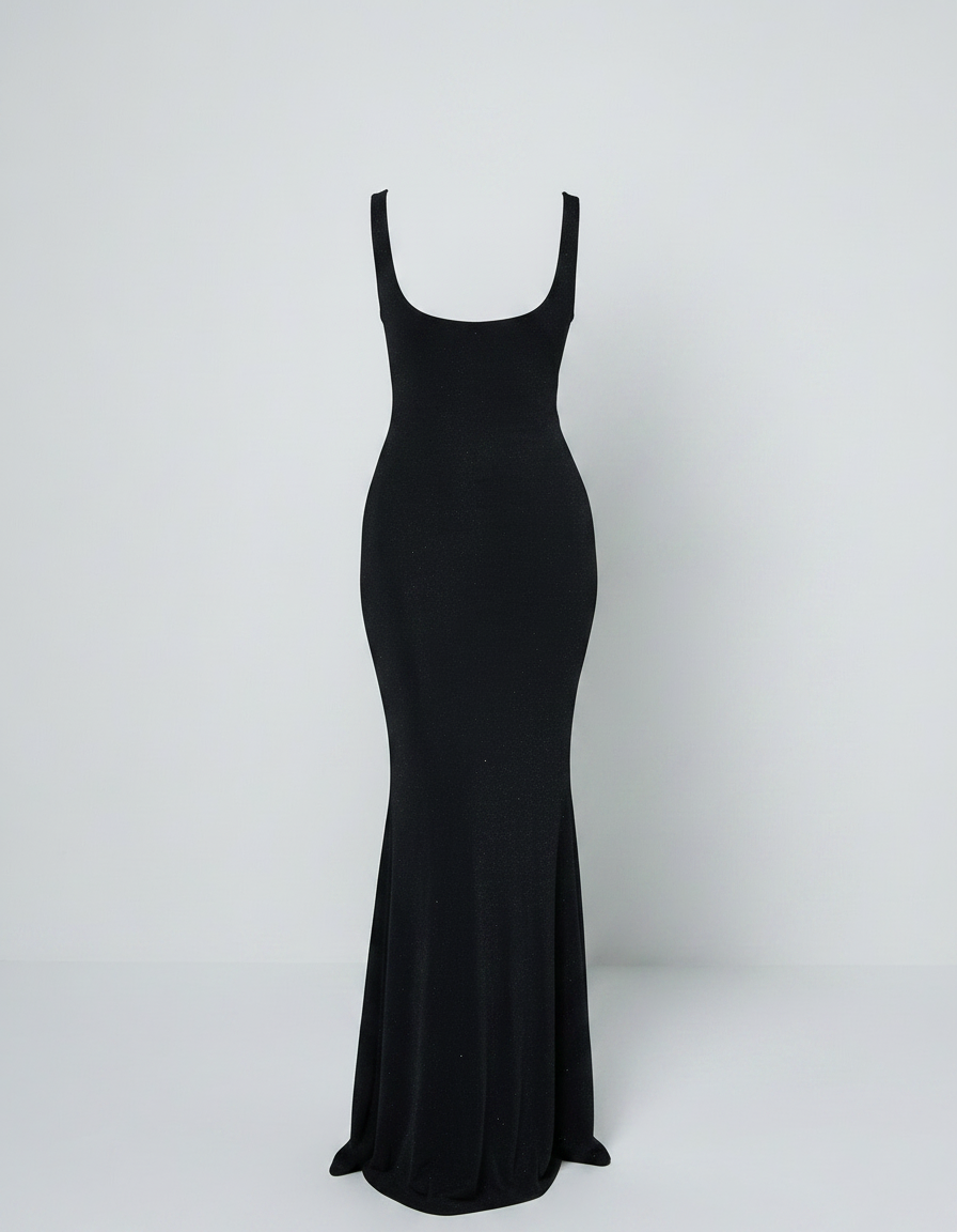 Naomi black bodycon maxi dress back scoop