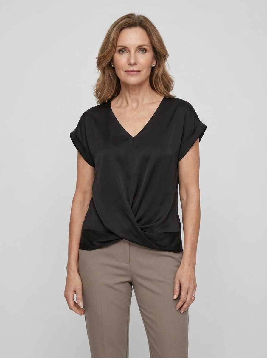 Phoebe satin twist-front V-neck top - on model front