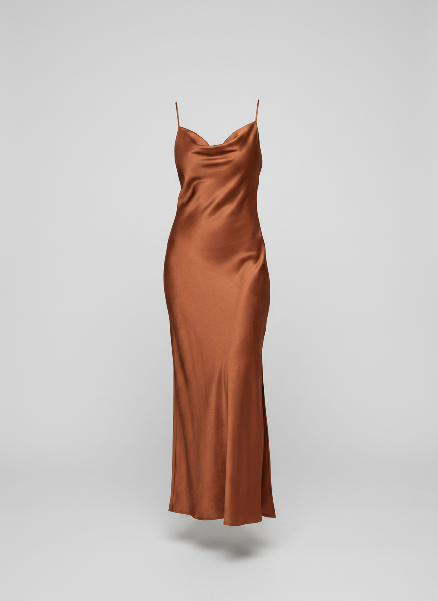 Grace bronze satin backless maxi dress front