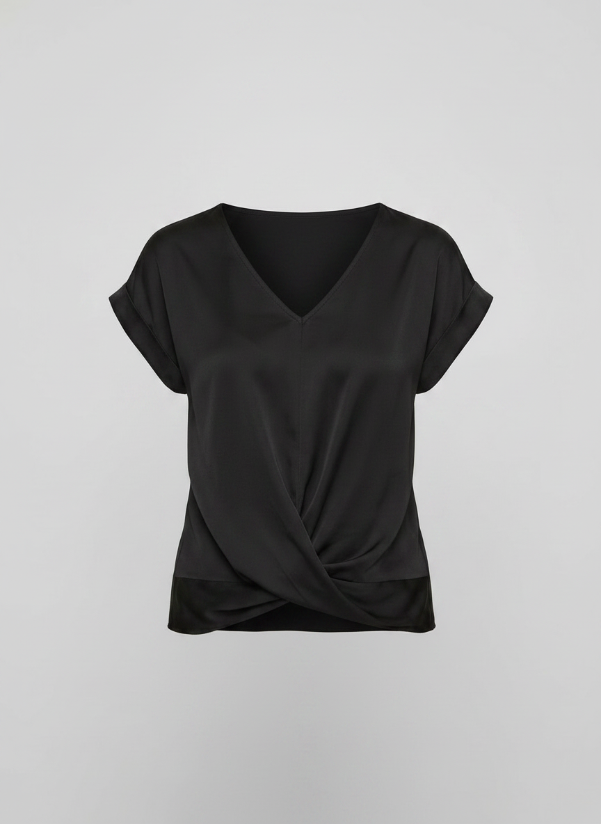 Phoebe satin twist-front V-neck top - Black front