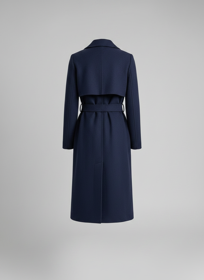 Arabella navy wool-blend long-line trench coat, back