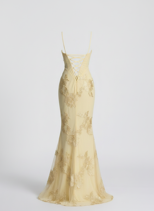 Aelara yellow maxi dress lace-up open back
