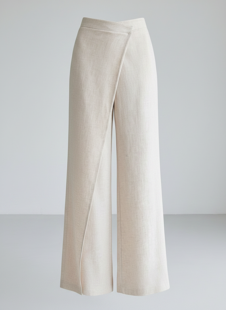 Aurelie apricot trousers, asymmetric wrap waist detail
