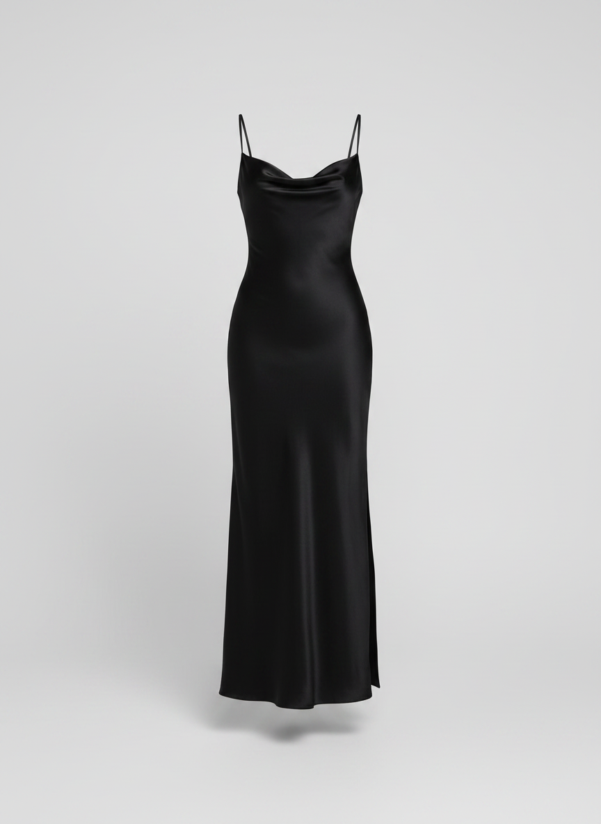 Grace black satin backless maxi dress