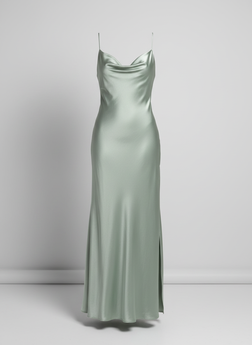 Grace light green satin backless maxi dress