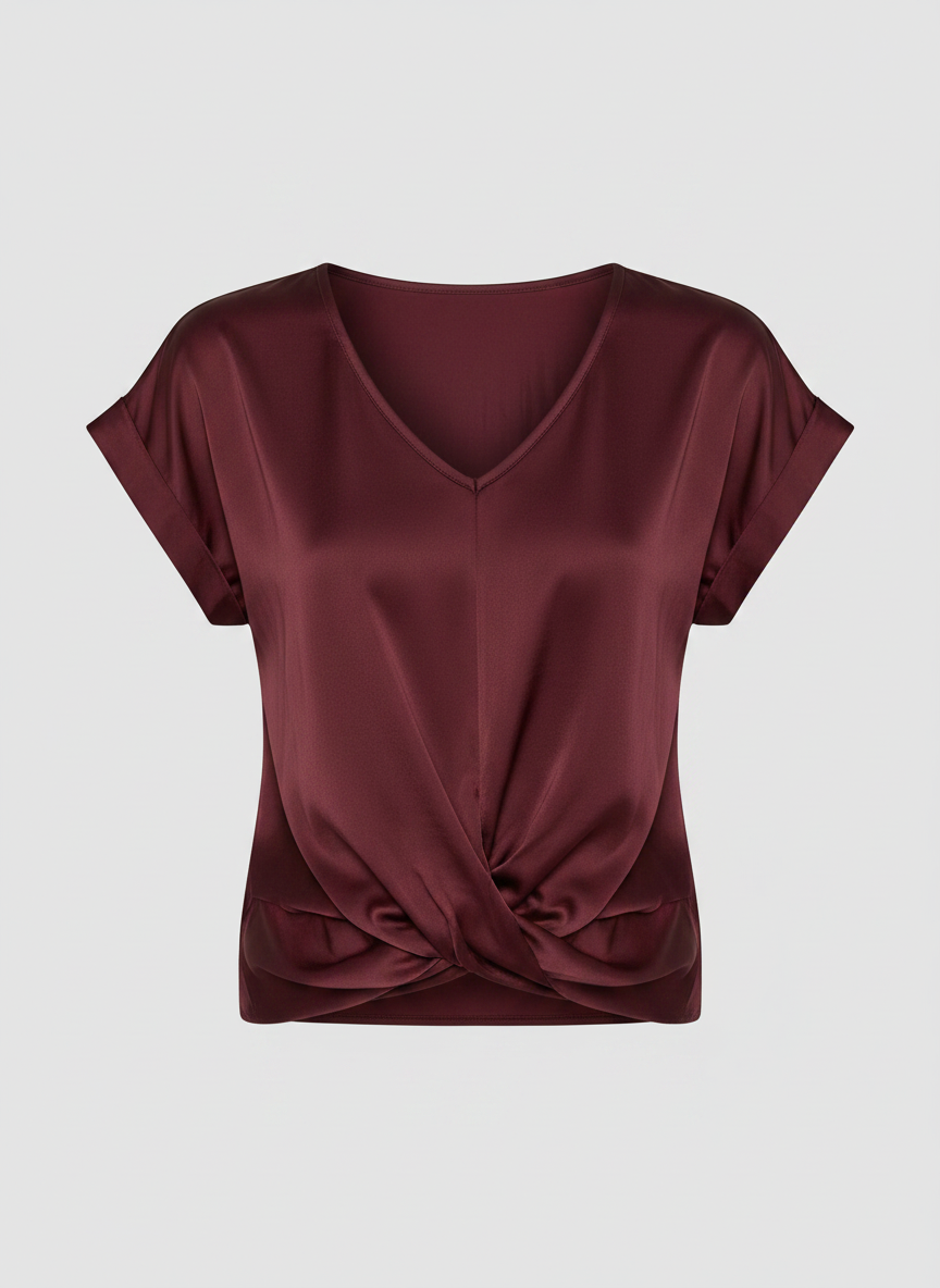 Phoebe satin twist-front V-neck top - Burgundy