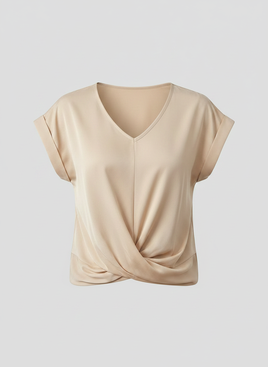 Phoebe satin twist-front V-neck top - Beige
