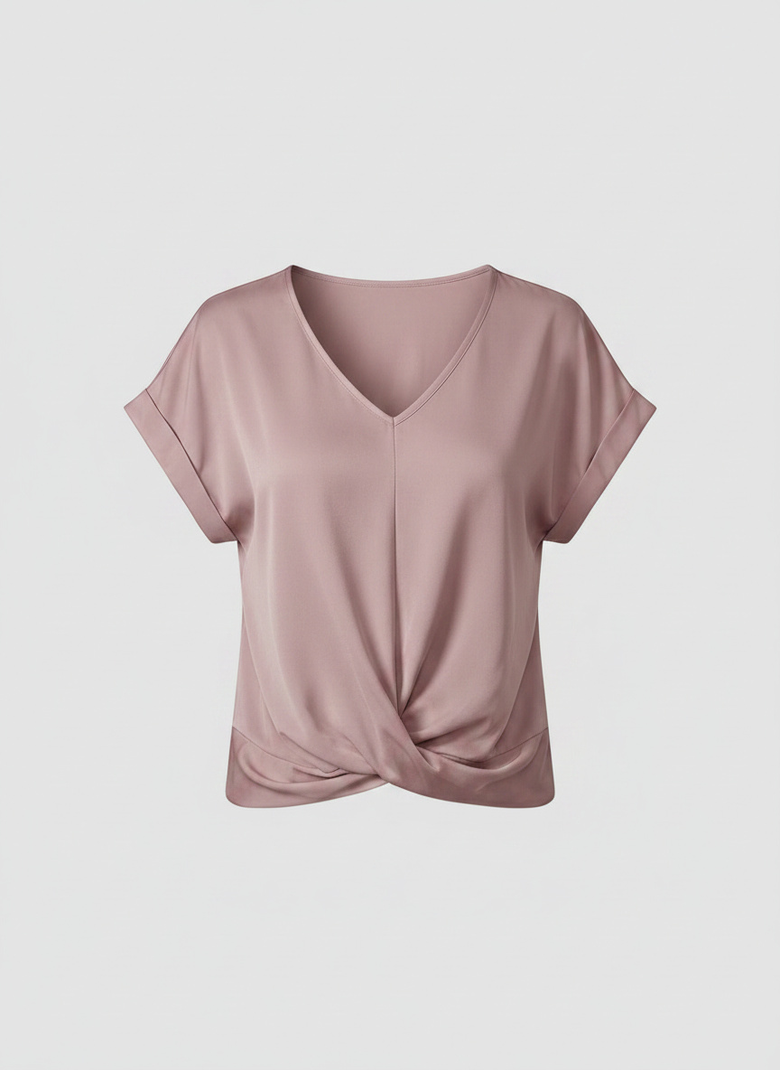 Phoebe satin twist-front V-neck top - Dusty Pink