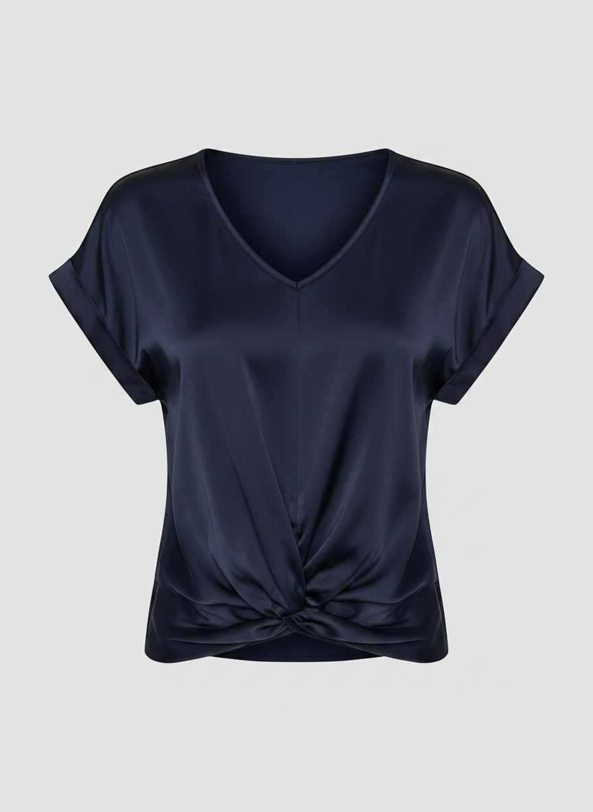Phoebe satin twist-front V-neck top - Navy