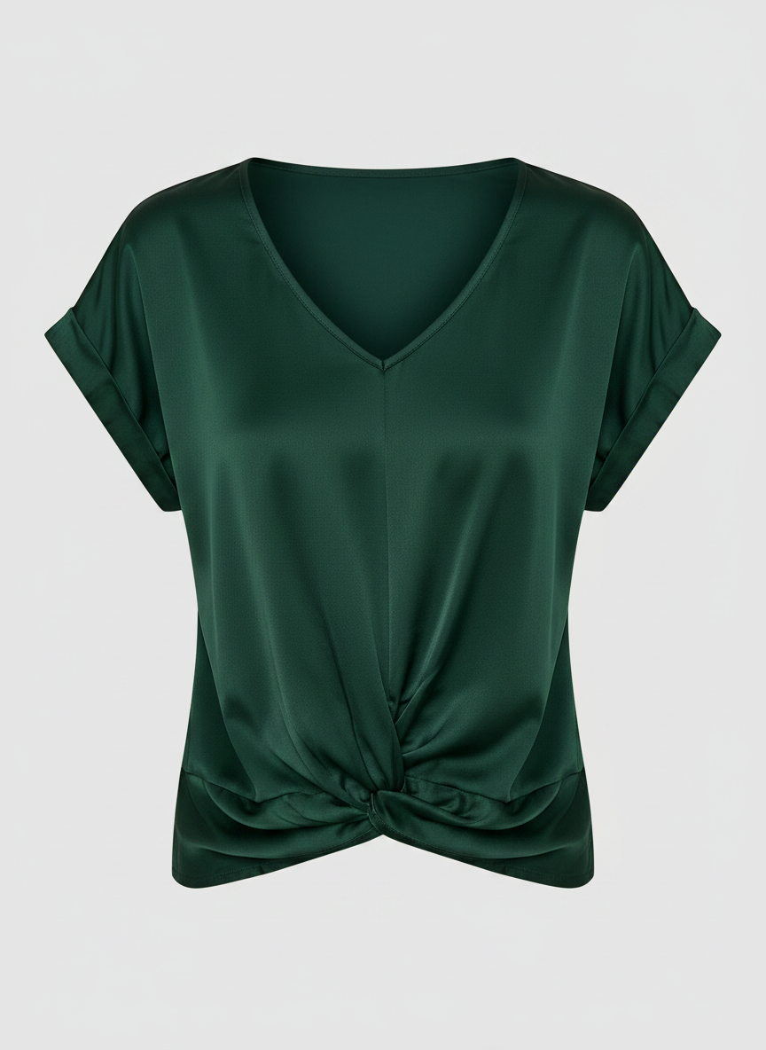 Phoebe satin twist-front V-neck top - Dark Green