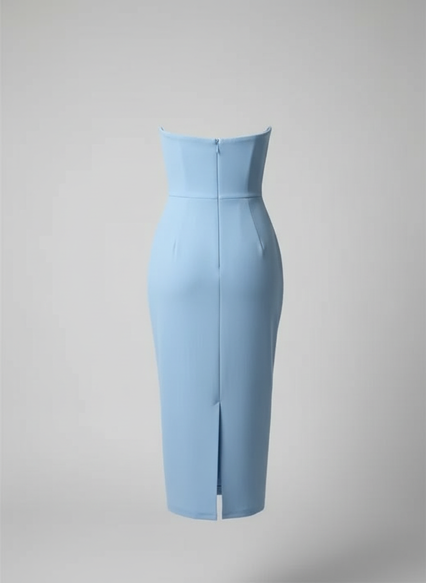 Florence midi dress in blue, back studio view