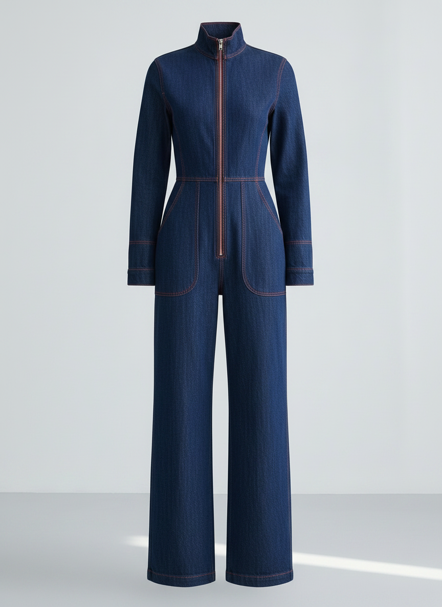 Marguerite dark blue denim wide-leg jumpsuit, front