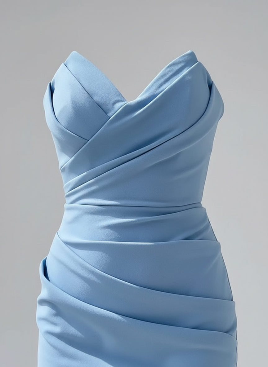 Florence midi dress in blue, draped bodice detail