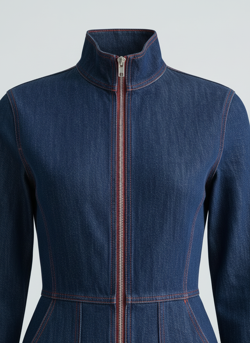 Marguerite denim jumpsuit, front zip detail