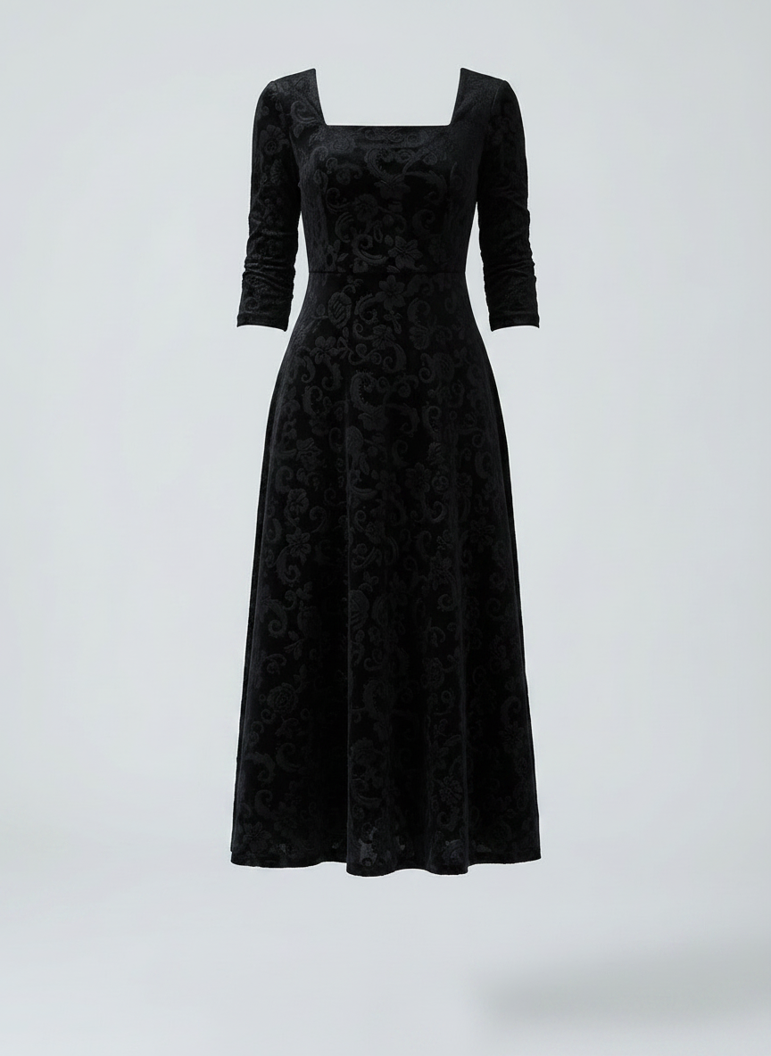 Delphine | Women's Embossed Velvet A-Line Midi Dress