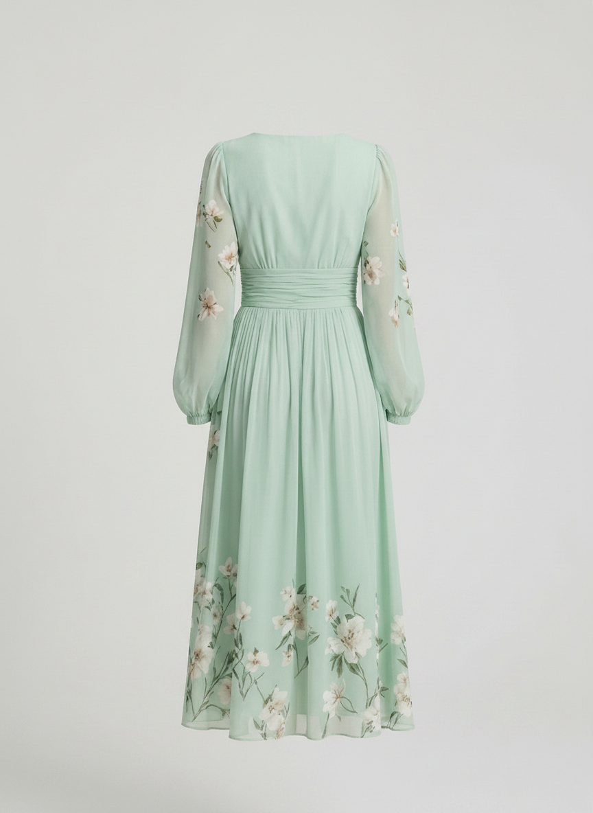 Freya sage green floral midi dress, back