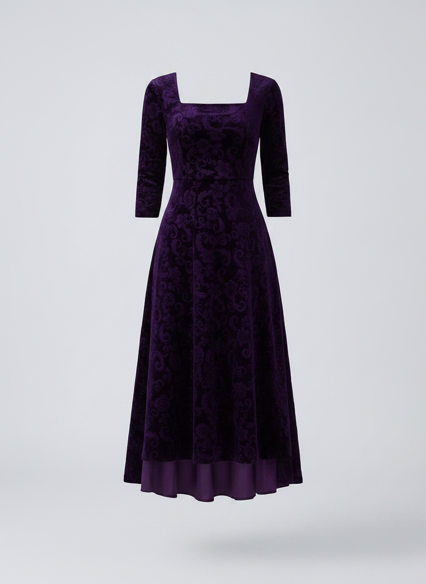 Delphine embossed velvet A-line midi dress, purple