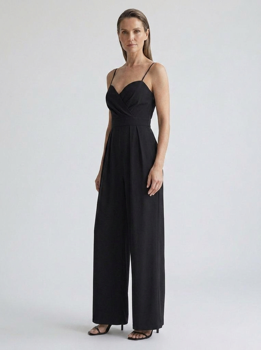 Rosanna black jumpsuit on model three-quarter
